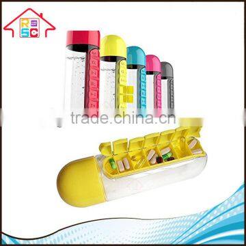 600ml Sport Water Bottle Built-in Daily 7 Daily Pill Box Vitamin Organizer photo-4