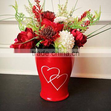 Home and Garden Decorations Plant Pots Red Ceramic Vase With White Interlocking Hearts photo-5