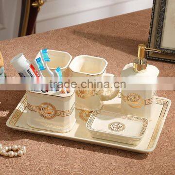 Royal Elegant European Style Golden Ceramic Bathroom Accessory Set in 6 Pcs, Classic Bathroom Set Cup, Dispenser BF12-03254c photo-3