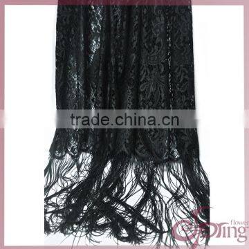 Black Roset Tricot Fabric Lace With Tassel Fringe, Fashion Swiss Lace for Dress photo-6
