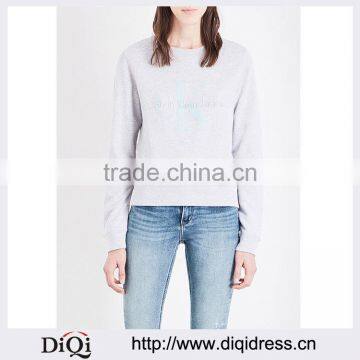 Wholesale Women Relaxed Round Neck Dropped Shoulders Long Sleeves Oversized Cotton Jersey Sweatshirt(DQE0169T)