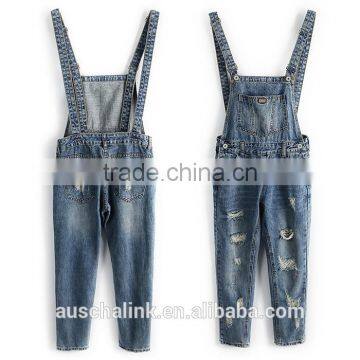 Autumn New Style High Quality Washed Damaged Bib Pants Customized photo-6