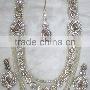 PEARL CRYSTAL Gold Plated BRIDAL Necklace EARRING Set photo-2