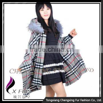 CX-B-P-39 Real Raccoon Fur Trimmed Fashion Women Pashmina Shawl photo-4