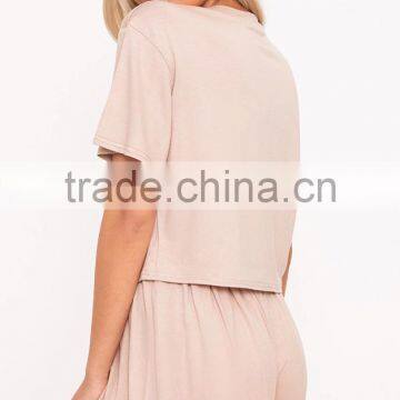 Women Plain PJ Set With Custom Logo Screen Print Short Pajamas Letter Print Loose Pyjama photo-2