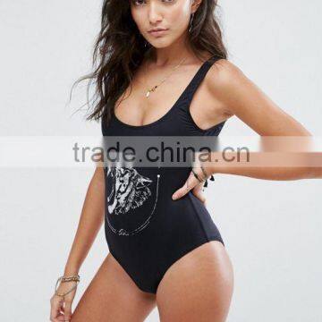 2017 Sexy Women One Piece Bodysuit Polyester Spandex Billabong Tiger Low Back Girls Swimsuit Black Color photo-4