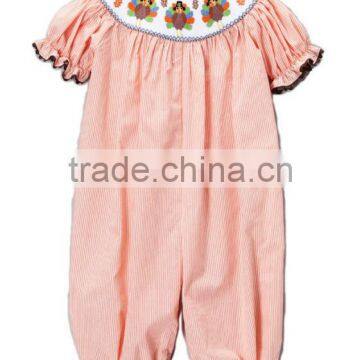 Girl Orange Stripes Smocked Turkey Bubble