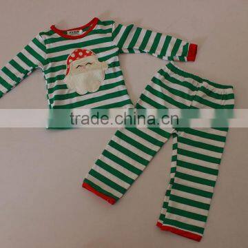 Wholesale Children's Boutique Clothing Christmas Outfit for Children Green Stripes Top and Pants photo-2