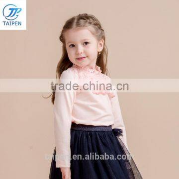 2017 Spring Girls High Neck t Shirt With Lace Long Sleeve Kids Clothing Designs For Girl photo-3