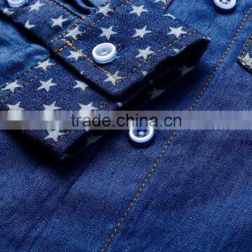 2016 Children Wear Spring Quarter Printed Denim Shirts