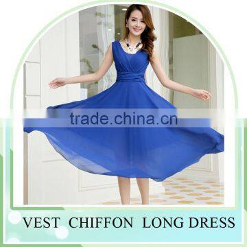 2016 Summer Hot Sale Sleeveless V Neck Long Dress Skirt for Girls Beach Dress photo-4