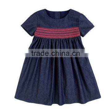 Denim blue smocked bishop girl dress