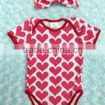 2014 baby cotton rompers heart romper valentines romper with matched headband set