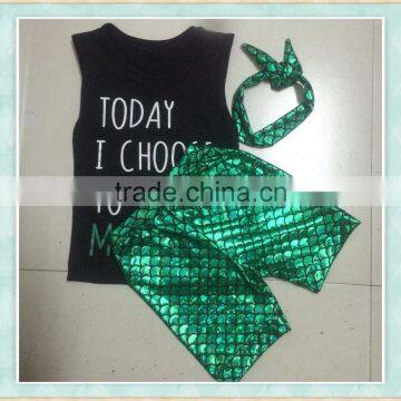 Wholesale newborn baby clothes sleeveless lettre pattern green scale short outfit