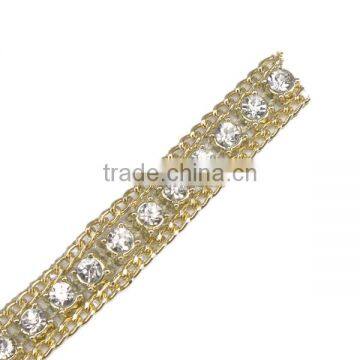 Fashion Applique Craft Gold Rhinestones Crystal Beaded Venise Iron On bead mesh