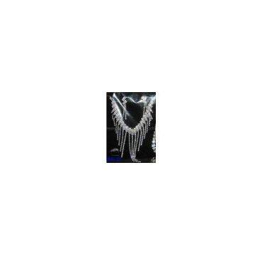 Silver Plated Costume Jewelry Crystal Necklace and Earring Set for Wedding