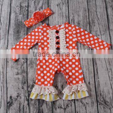 2016 wholesale kids romper cotton lace ruffle romper kids lovely dots print kids winter rompers