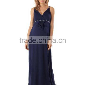 navy braided strap maternity maxi dress,maternity long dresses sleeveless wrap pleated front wholesale maternity clothes