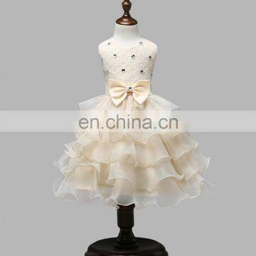 Beige Sleeveless Tulle Girl Dress Bow Pearl Wedding Dress Cake Smash Outfit