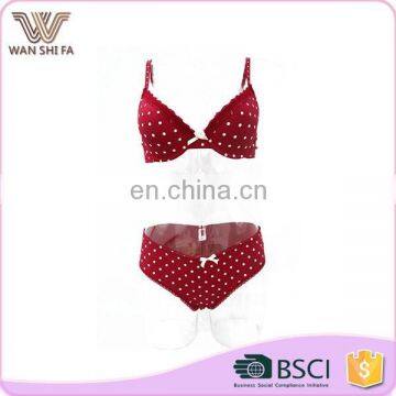 Low price girl favorite wave point printing nylon sexy fancy bra panty set