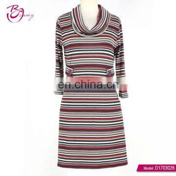 Cowl Neck Stripe Long Sleeve Western Plus Size Ladies Dresses