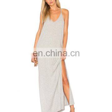 Guangzhou fashion clothing OEM 100% cotton side-slit casual supreme jersey maxi dress