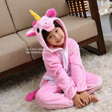 Children Unicorn Cartoon Flannel Conjoined Polyester Pajamas photo-5