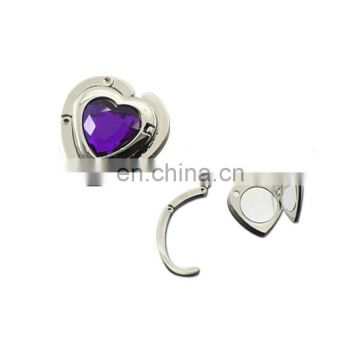 Custom heart shape crystal metal bag hanger with mirror wholesale