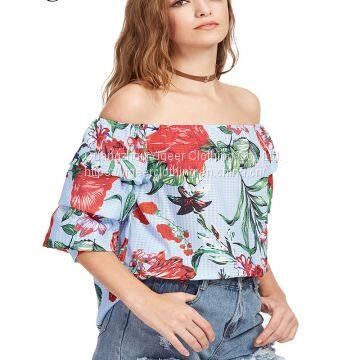 1/2 Sleeve Floral Print Off Shoulder Casual Women’s Top Blouse