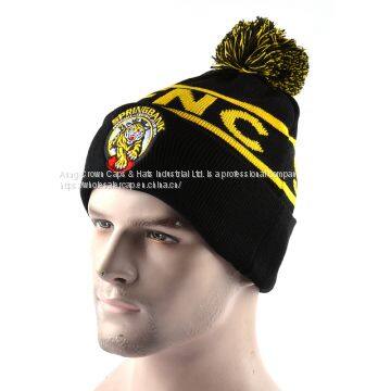 100%Acrylic Cheap Fur POM POM Beanies Knitted Hats photo-2