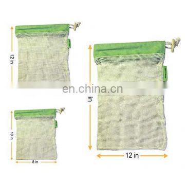 Upgrade Reusable Produce Bags - Organic Cotton Mesh Biodegradable Shopping&Storage Grocery Bag Double Stitched with Drawstrings