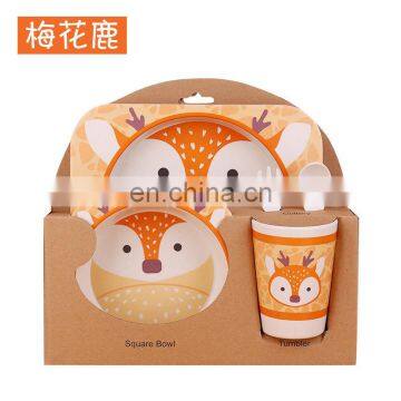 Creative cute pig cartoon bamboo fiber children tableware set of five sets of kindergarten baby bowl children's dinner palts
