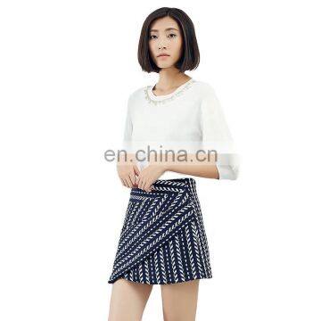 TWOTWINSTYLE Woolen A Line Skirt For Women Striped Asymmetrical Patchwork Bodycon Mini