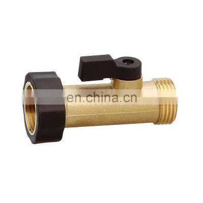 Long single outlet hose connector coupling with shut off valve