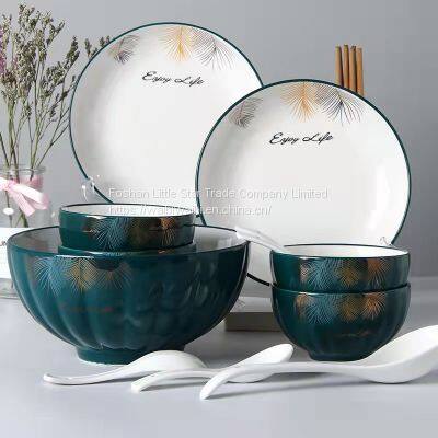 Bowl and Dish Set 2 people household creative ceramic tableware Nordic wind net red ins simple meal bowl and plate combination