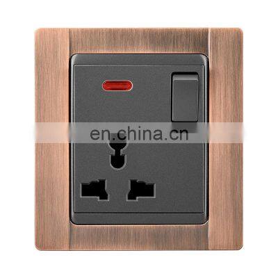 Type 86 Universal 3 pin Wall Socket With Switch 16A Zinc Alloy Panel Socket And Switches Electrical With LED Light