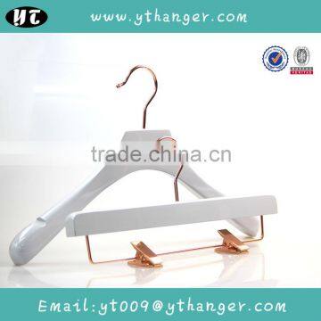 HA6927 white wooden coat hanger with rose gold pants wooden hanger