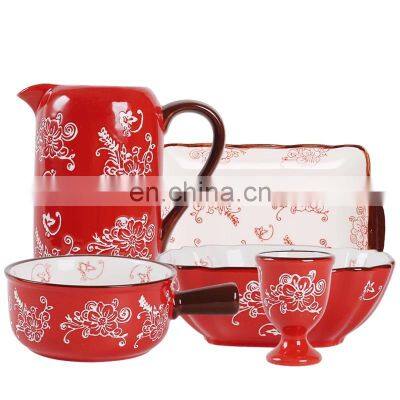 12pcs Tableware Ceramic Dinner chinese dishes Rice Bowl Soup Bowl Salad Noodles Bowl Plate Dinnerware Sets