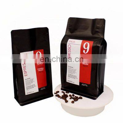 Custom Printed Matte Finish Black Silver Aluminum Foil Recycle Coffee Packaging Bag With Valve
