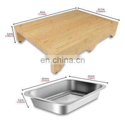 Space Saver Design Bamboo Cutting Board With 2 Big Organizing Stainless Steel Trays And Eco Friendly Sustainable Chopping Board photo-5