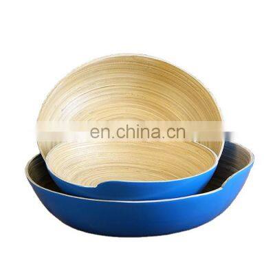 High Quality Eco Friendly Set of 3 Natural Spun Bamboo Salad Bowl, Handmade Serving Bowls With Lacquer Outside Wholesale