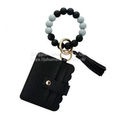 Women Silicone Key Ring Bracelet Keychain  Wristlet Beaded  Bangle Chains Key Chains