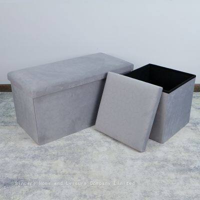 Foldable Storage Velvet Ottoman-Grey photo-4