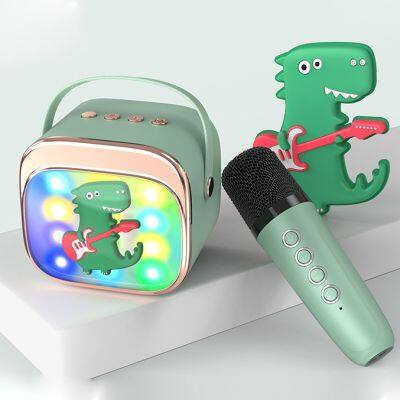 Round Mini Karaoke Machine Bluetooth Speakers Systems Portable Audio Player Speakers With 2 Microphones Mic