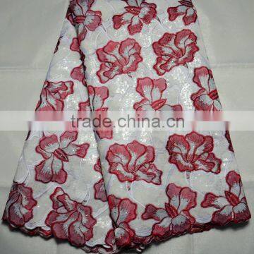 L401-1 last design High quality double organza Korea embroidery lace fabric with many sequnce