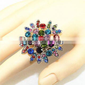 Multi Crystal Stone Elastic Girl Jewelry Flower Shaped Ring photo-5