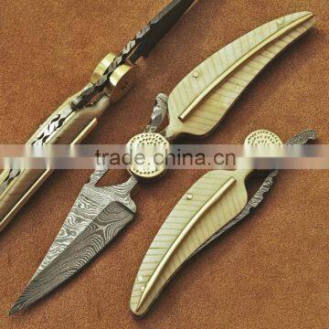 udk f92" custom handmade Damascus folding knife / pocket knife with brass handle