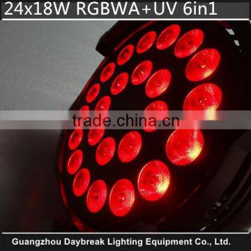 good price Professional Stage LED Par Light, 6/10CH DMX 24x18w RGBWAUV 6 in 1 hight brightness led par cannon,