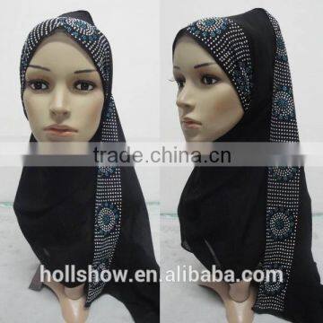 Rhinestone Polyester Chiffon Fashion Women Dubai Muslim Scarf