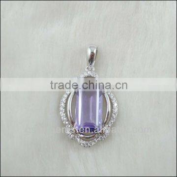 925 Sterling Silver Natural Gemstone Amethyst CZ Rhodium Plated Pendant Hong Kong Wholesale Jewelry Semi Precious Stone